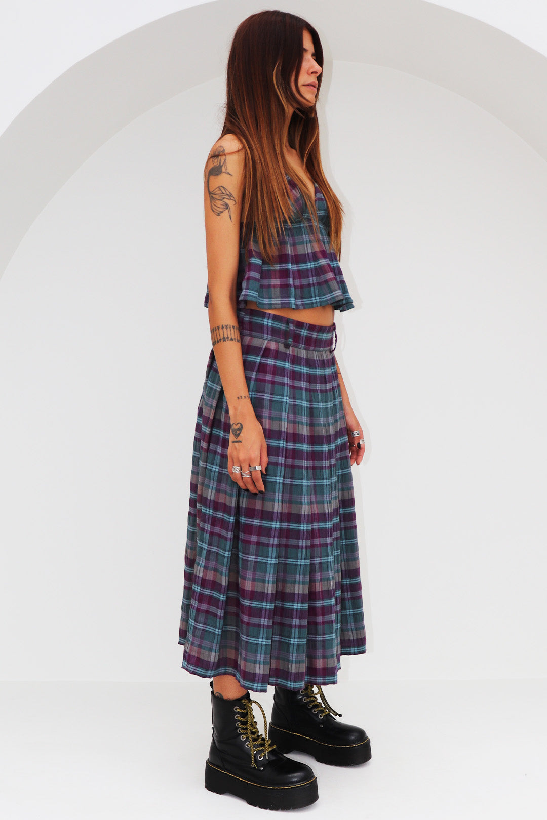 SAIA PLIÉ ALFAIATARIA ALGODÃO XADREZ