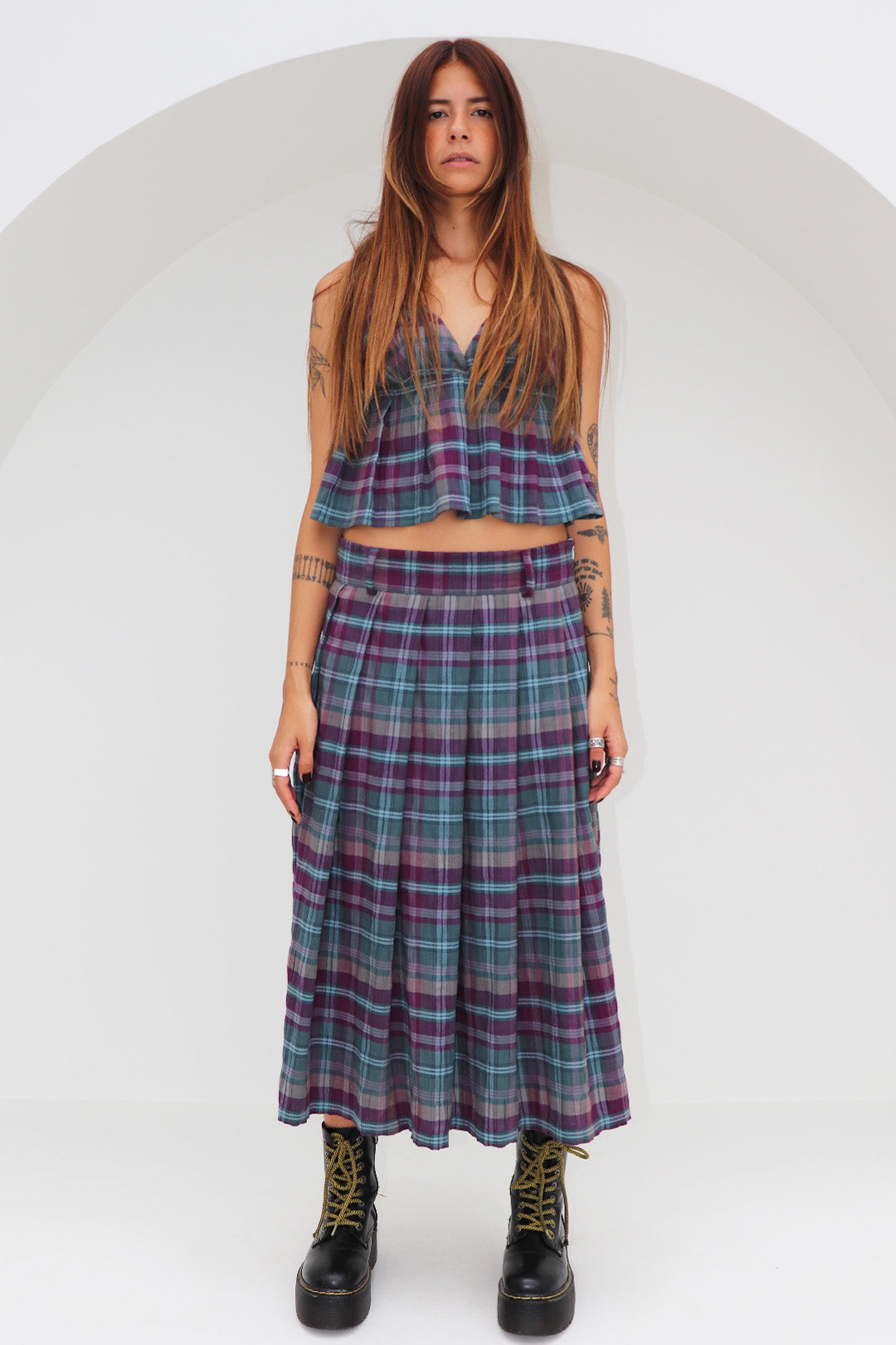 SAIA PLIÉ ALFAIATARIA ALGODÃO XADREZ