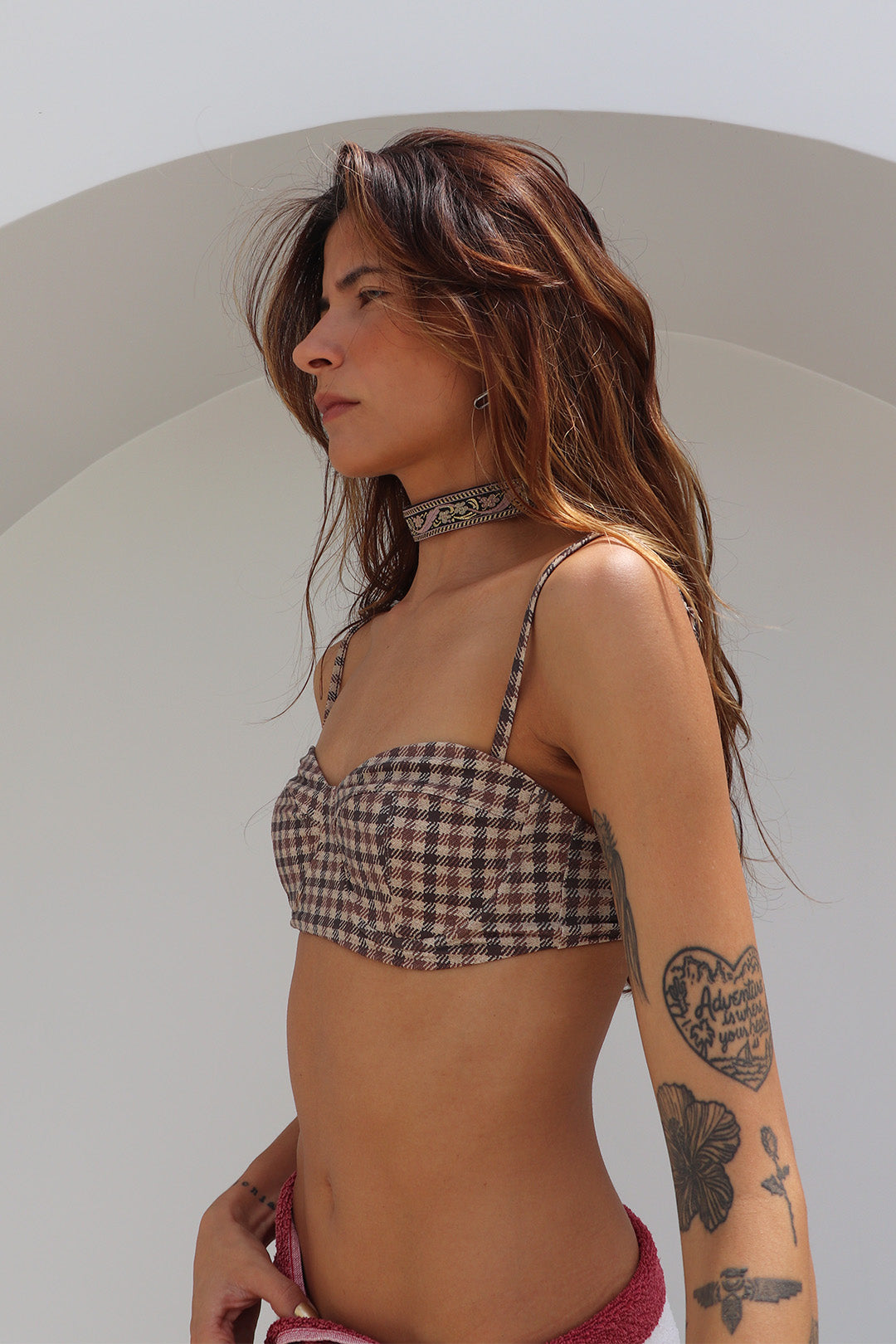BIKINI TOP ARO ASTRAL MALHA XADREZ BROWN ON DEMAND PRAZO 14 DIAS PARA ENVIO