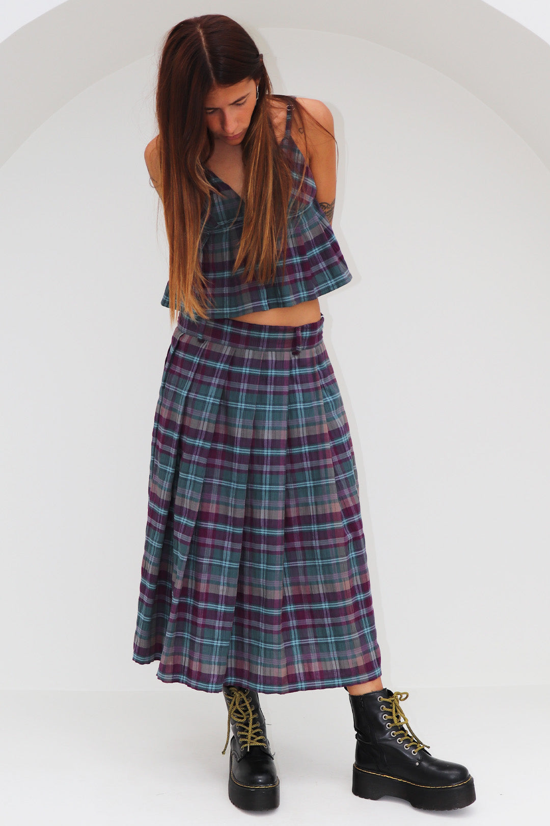 SAIA PLIÉ ALFAIATARIA ALGODÃO XADREZ