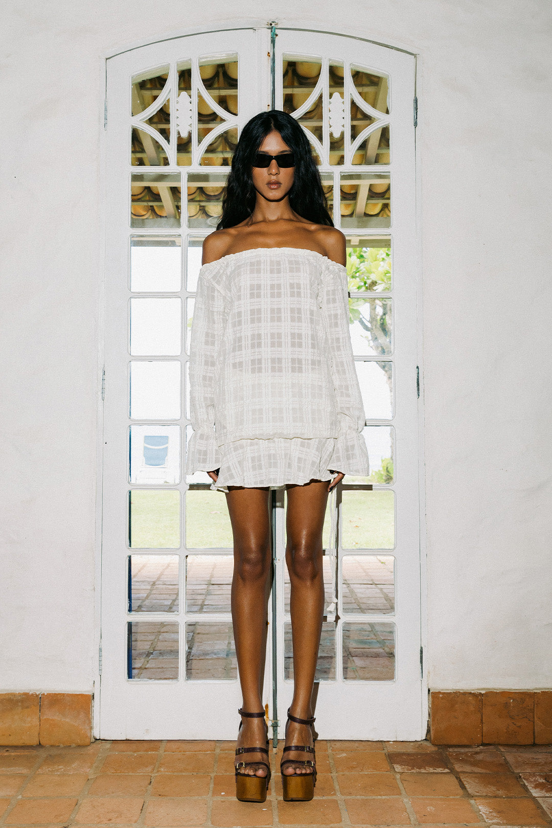 VESTIDO VOIL CHESS COM SHORTS FORRO OFF WHITE PRÉ-VENDA ENVIO A PARTIR DE 22/01