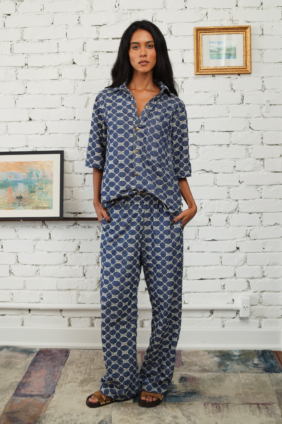 CALÇA BISOUS ALGODÃO BORDADO BLUE