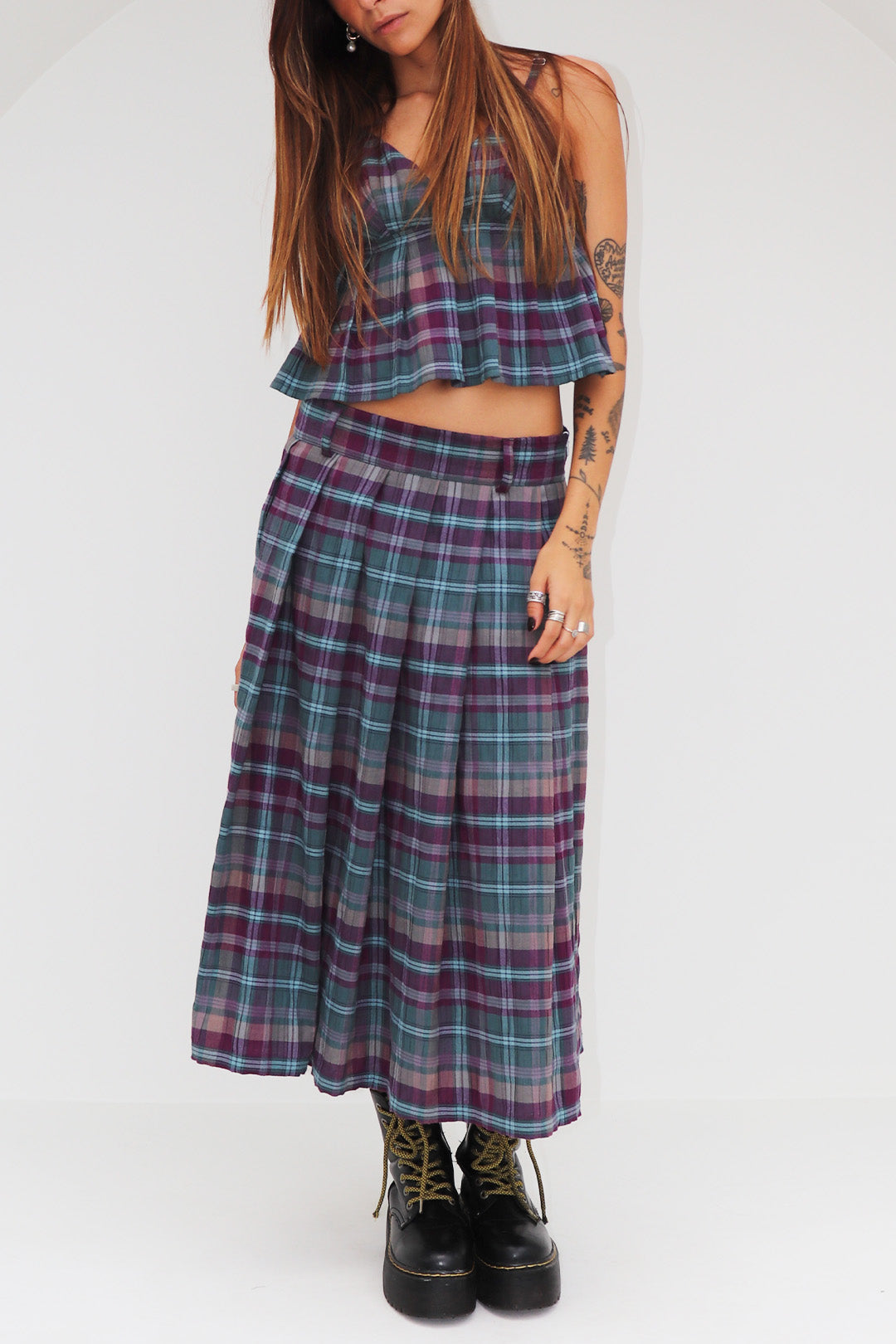 SAIA PLIÉ ALFAIATARIA ALGODÃO XADREZ