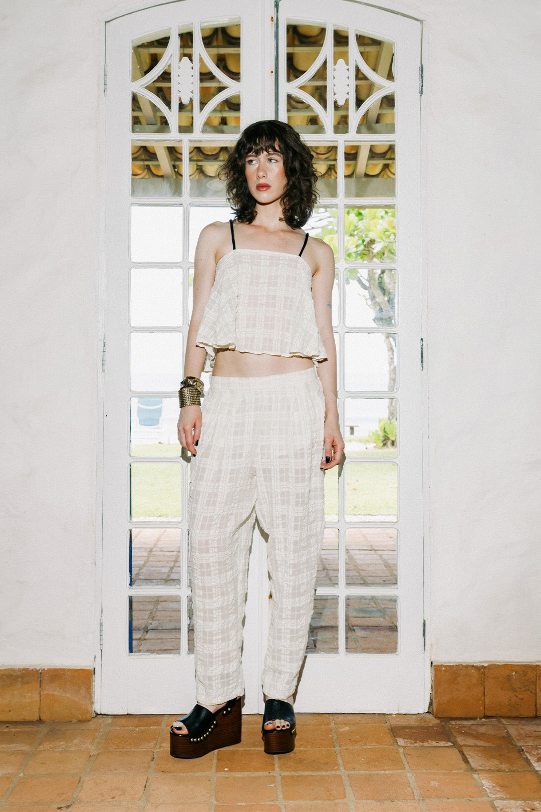 CALÇA VOIL CHESS ALFAIATARIA COM FORRO OFF WHITE