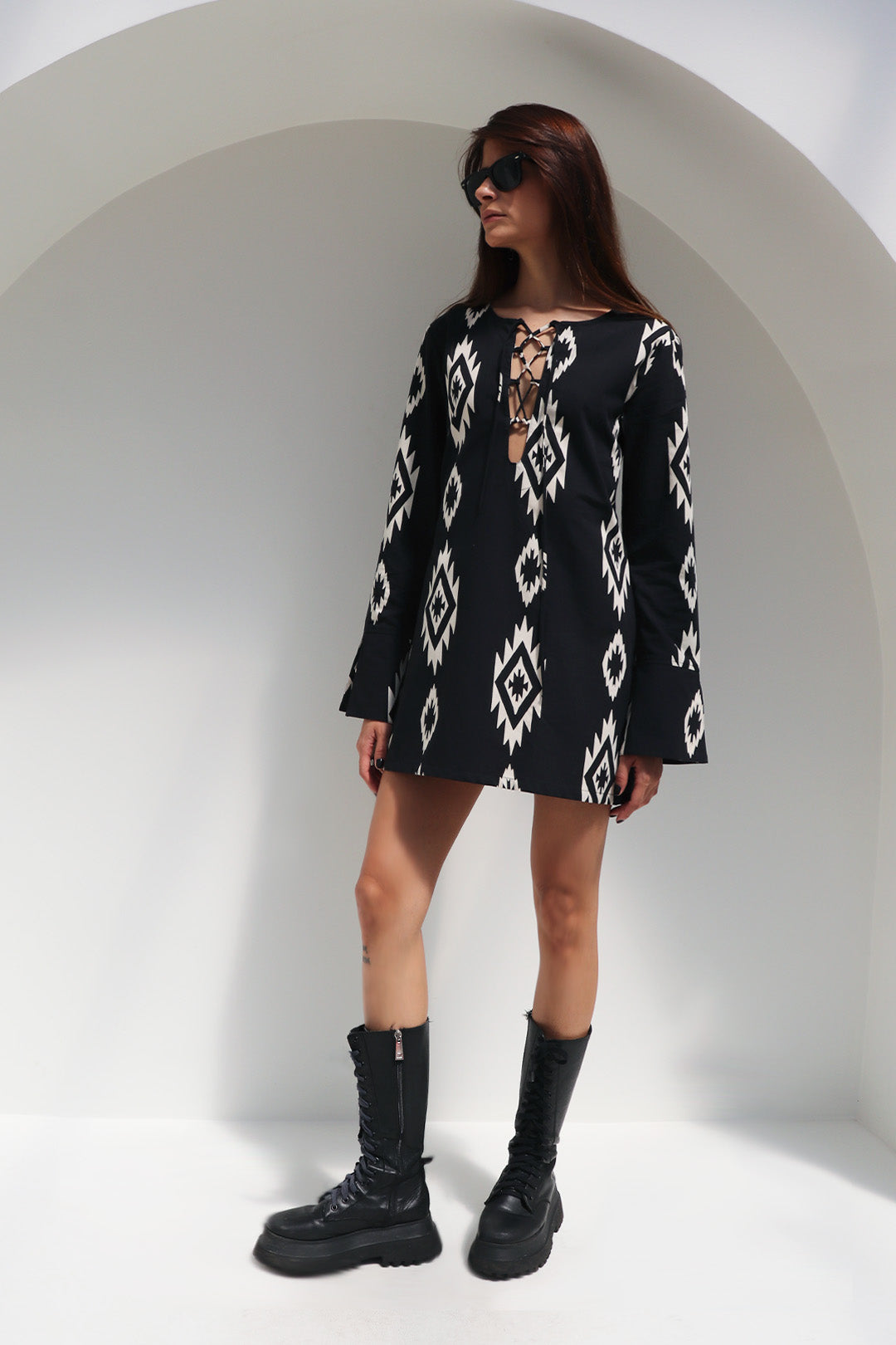 VESTIDO BOHEMIAN ARIZONA ALGODÃO ESTAMPADO BLACK