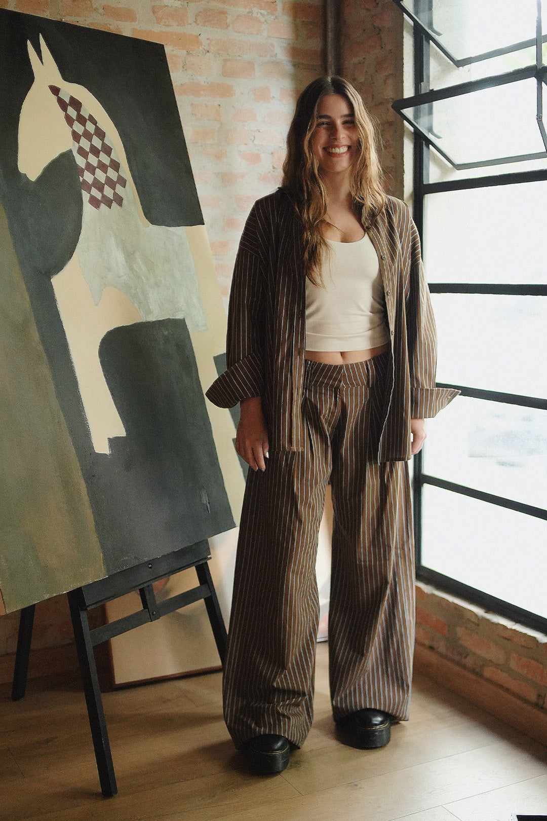 CAMISA ANDROGYNE ALGODÃO LISTRADO BROWN