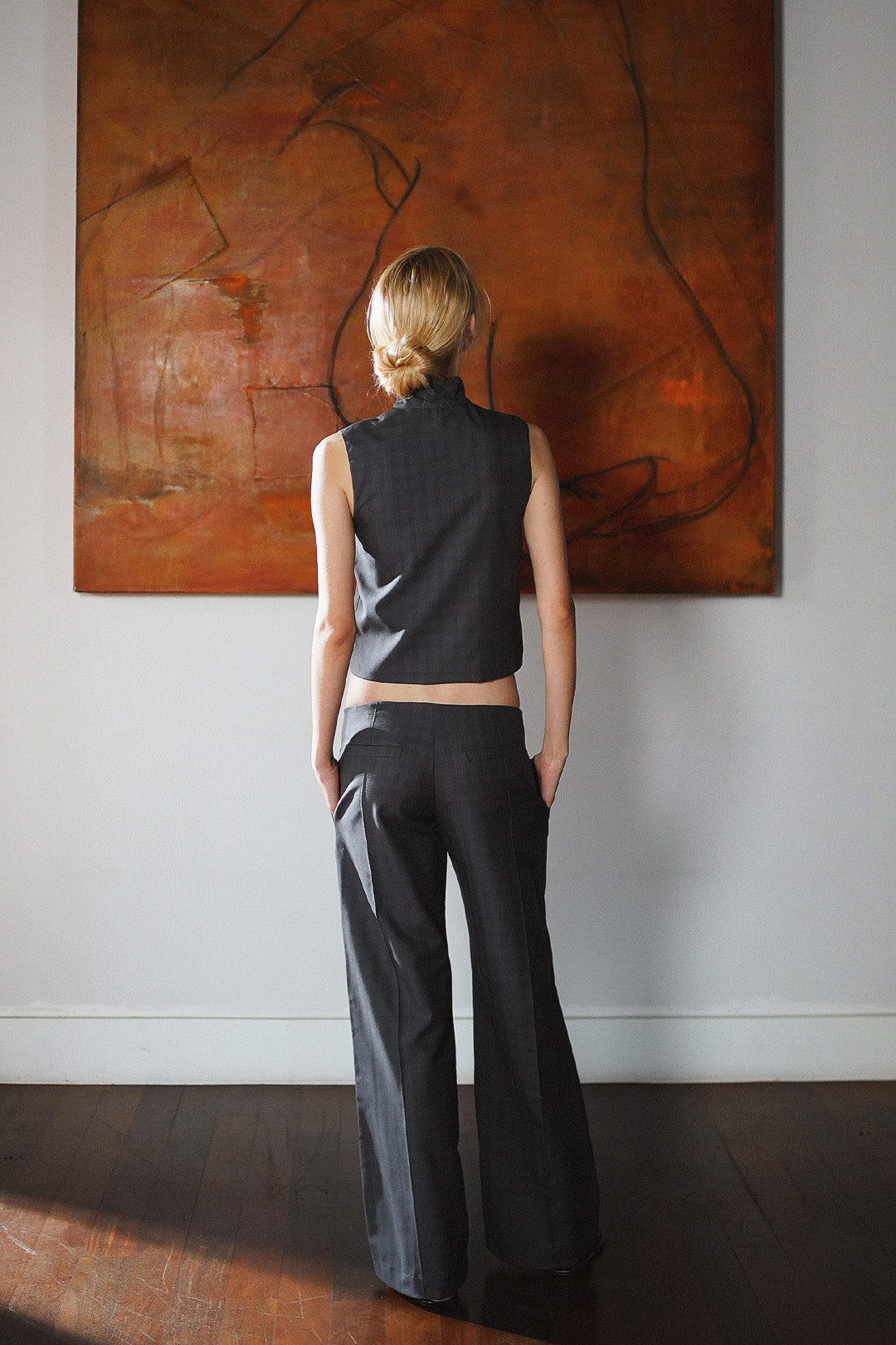 CALÇA JOSEPHINE ALFAIATARIA XADREZ LOW RISE GRAY