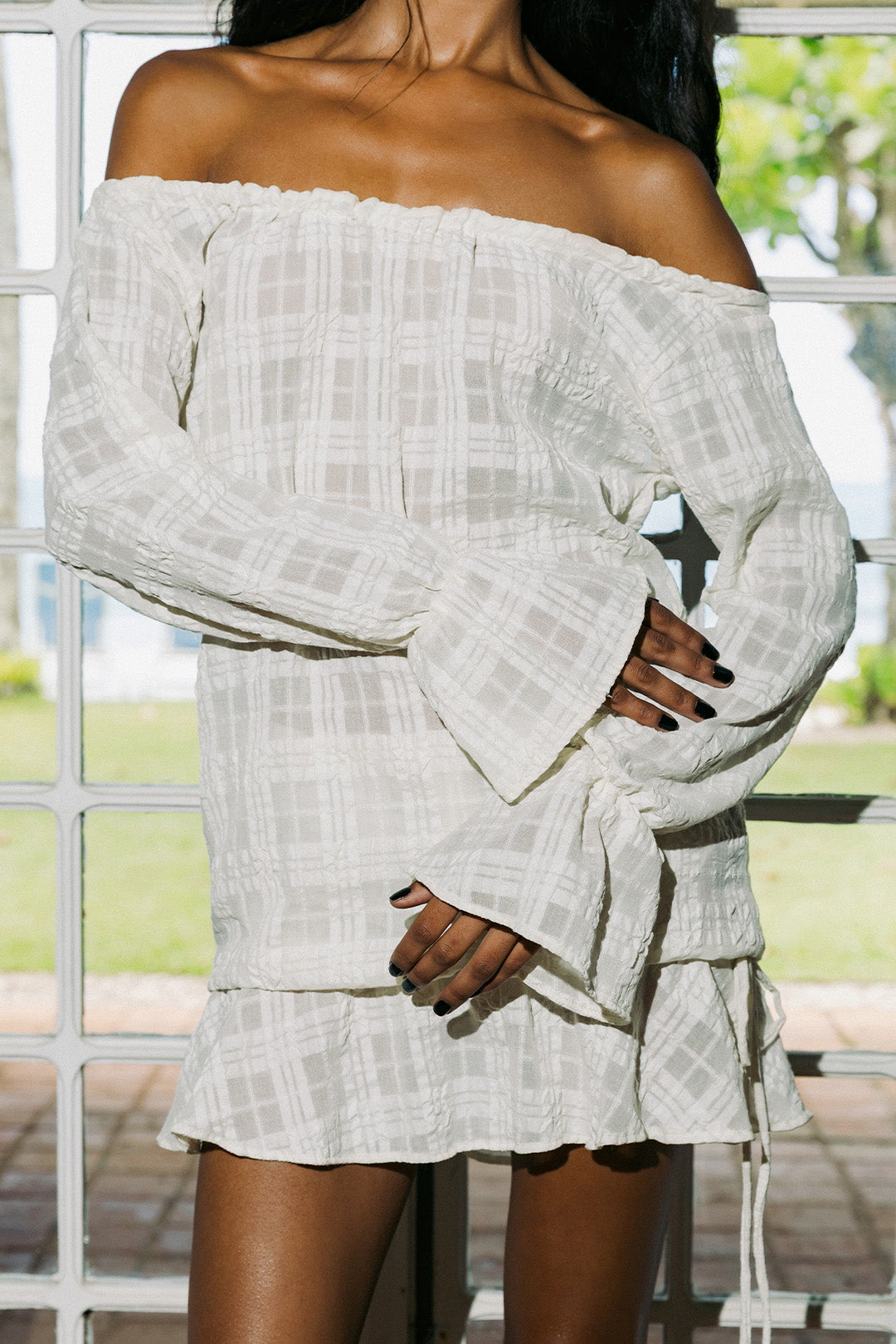 VESTIDO VOIL CHESS COM FORRO OFF WHITE