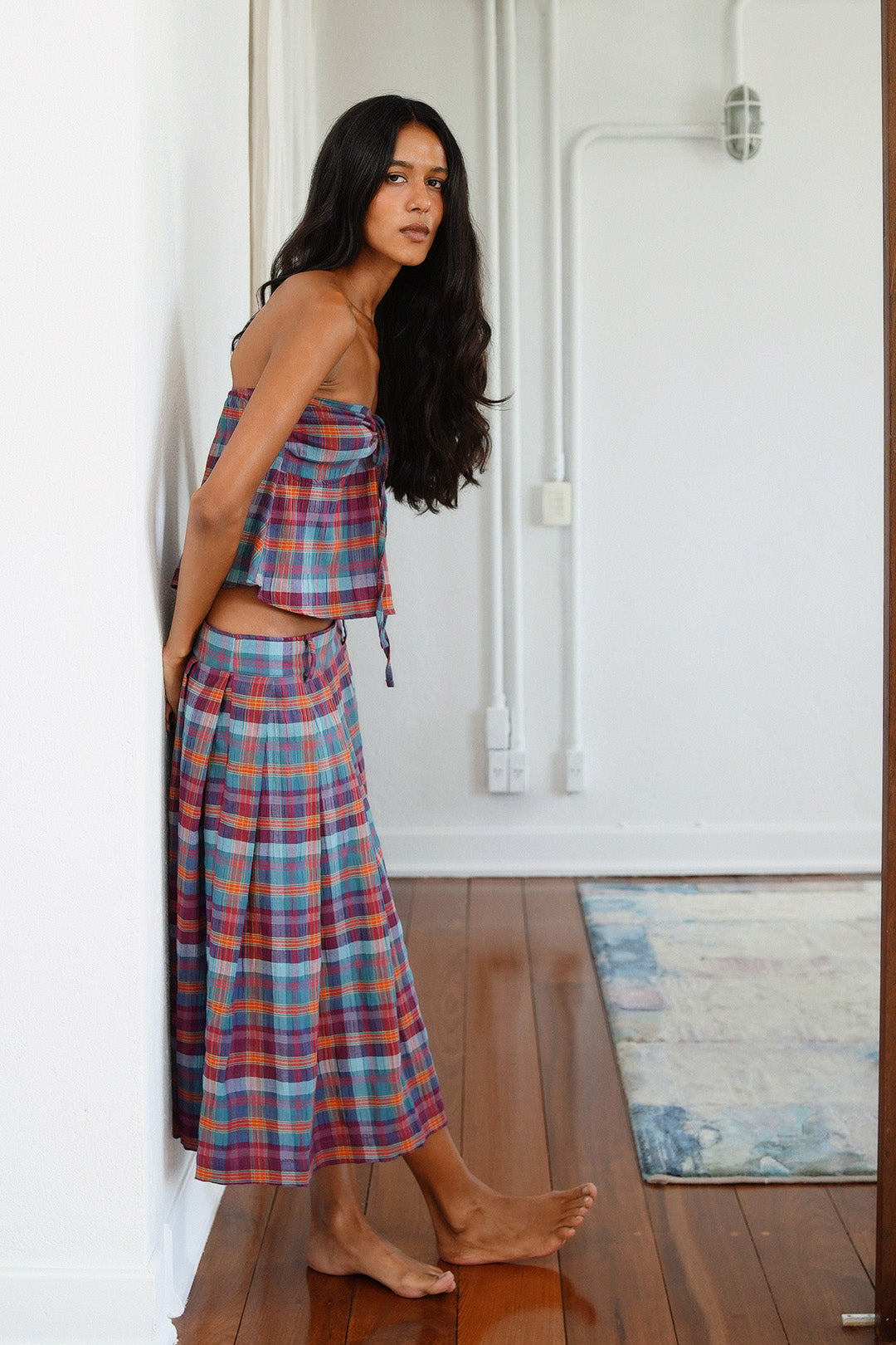 SAIA PLIÉ ALGODÃO XADREZ GRAPE