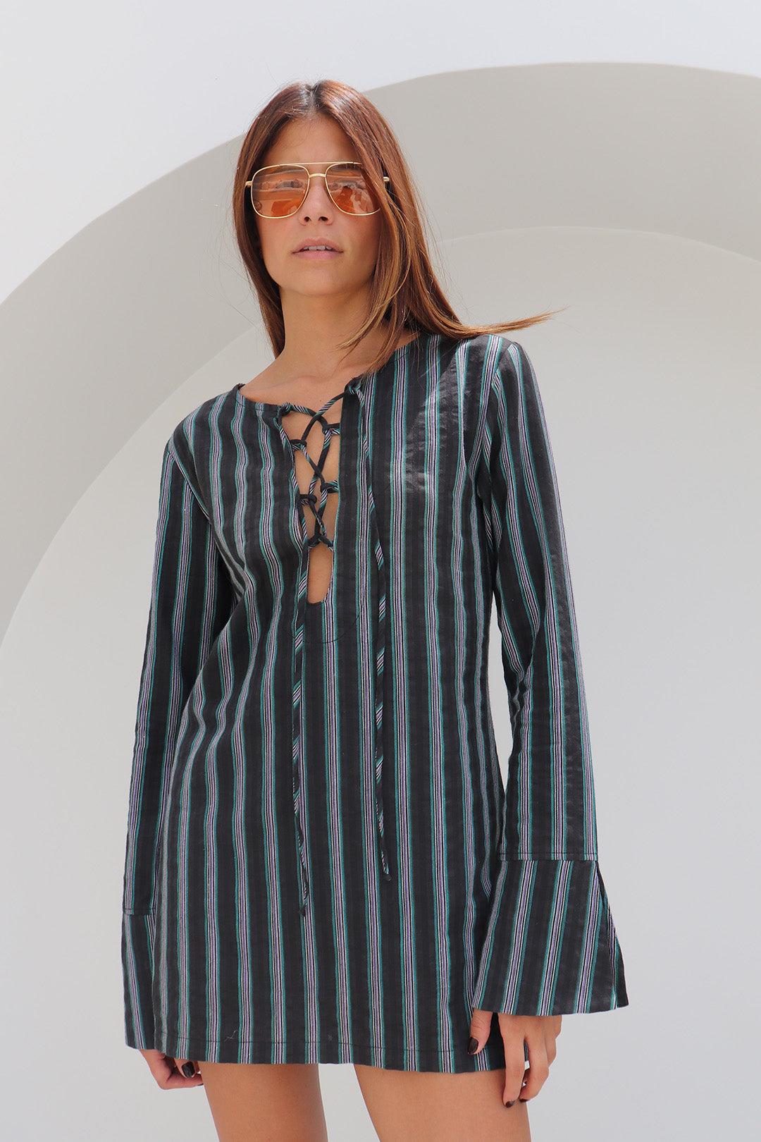 VESTIDO BOHEMIAN ALGODÃO LISTRADO