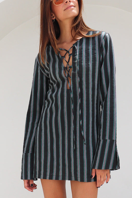 VESTIDO BOHEMIAN ALGODÃO LISTRADO