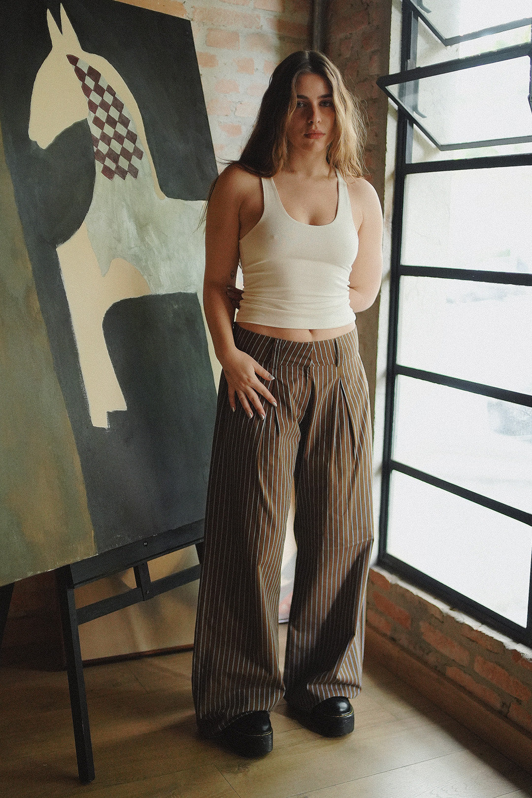 CALÇA ANDROGYNE  2.0 ALGODÃO LISTRADO BROWN