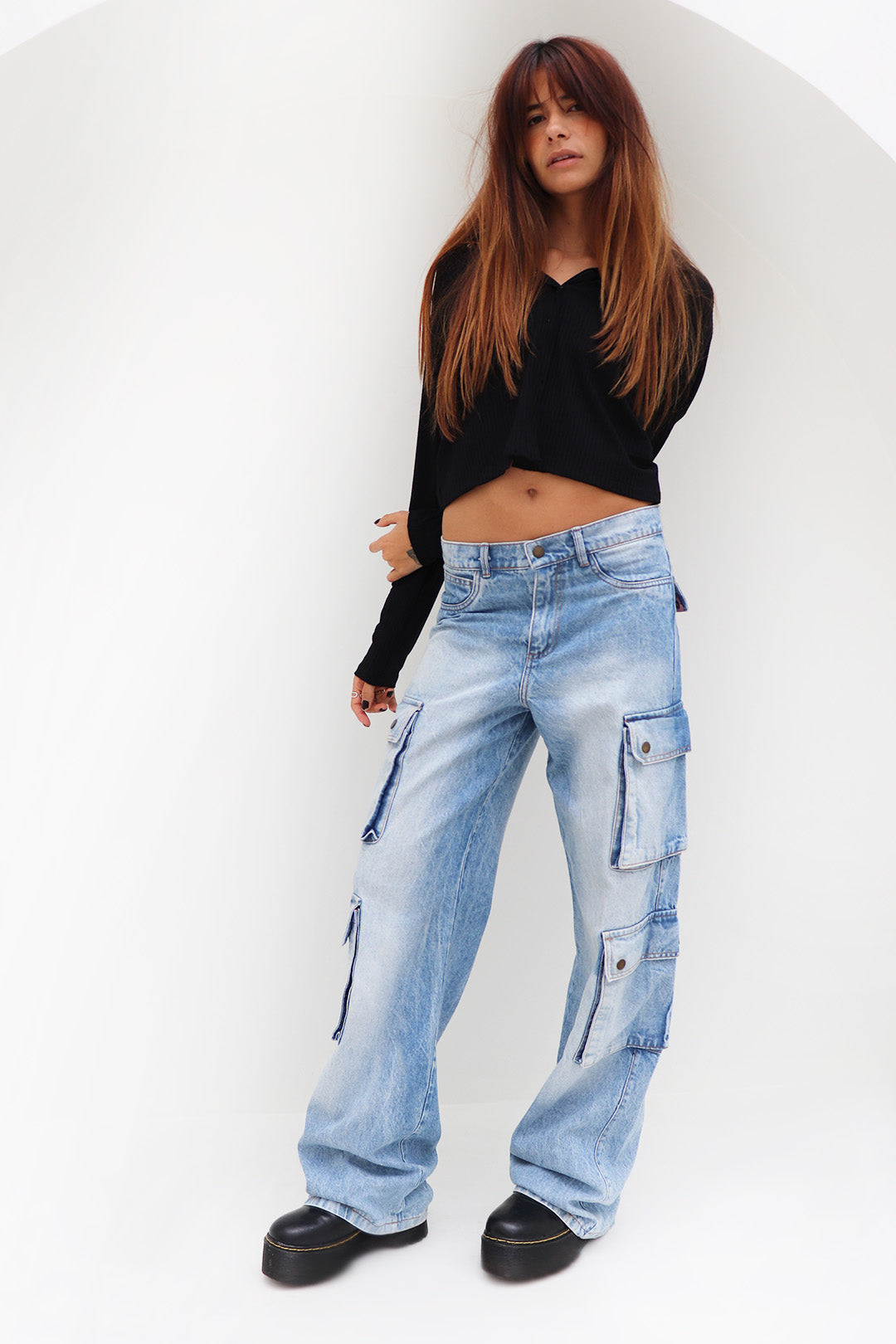 CALÇA  JEANS CARGO COM BOLSOS BLUE