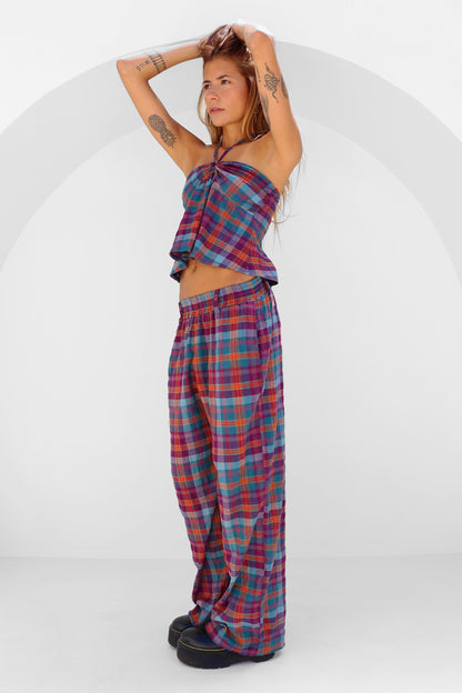 TOP MIDNIGHT ALGODÃO XADREZ GRAPE