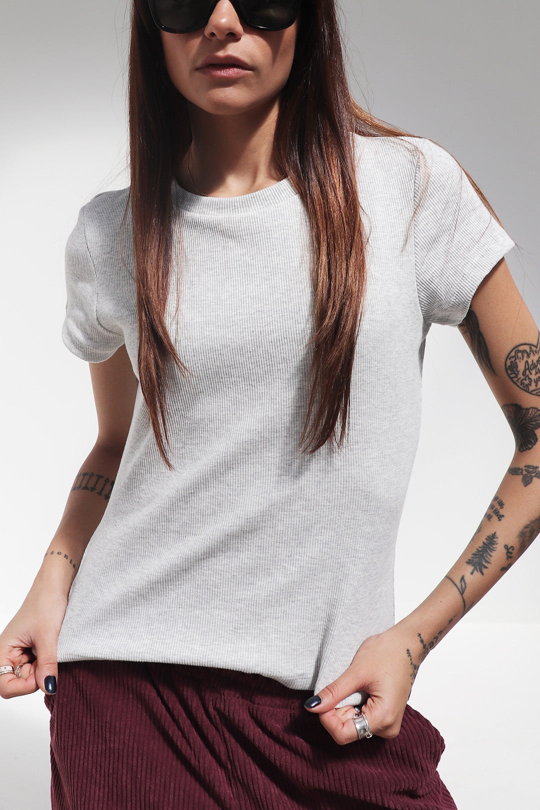 CAMISETA BABY LOOK MALHA CANELADA GRAY