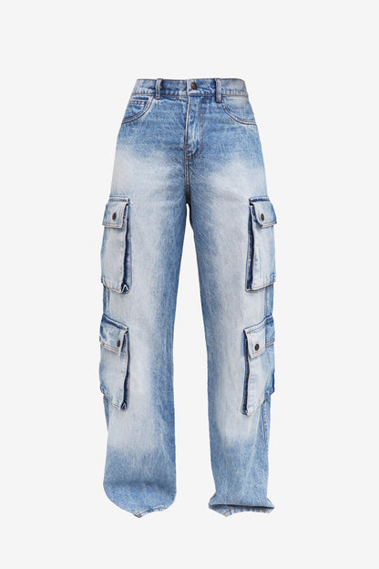 CALÇA  JEANS CARGO COM BOLSOS BLUE