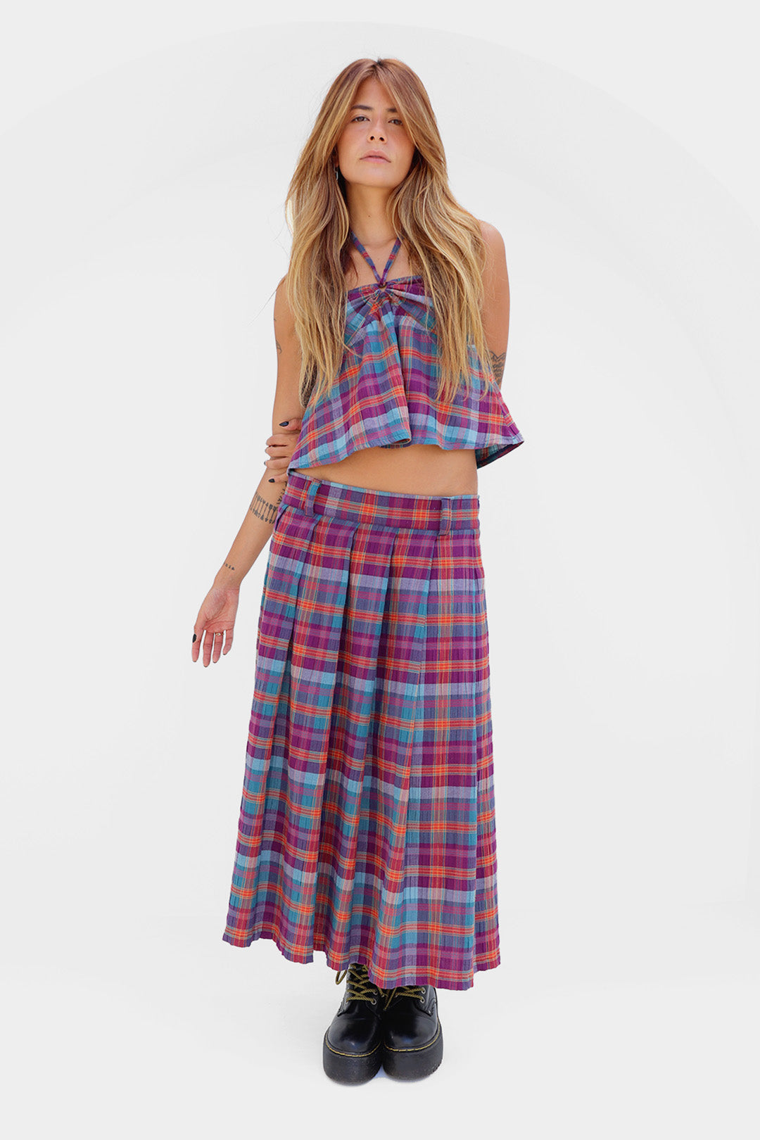 SAIA PLIÉ ALGODÃO XADREZ GRAPE