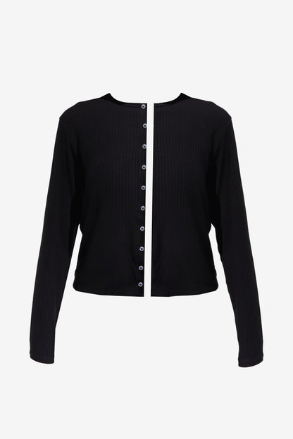 CARDIGAN SWEET MALHA CANELADA BLACK