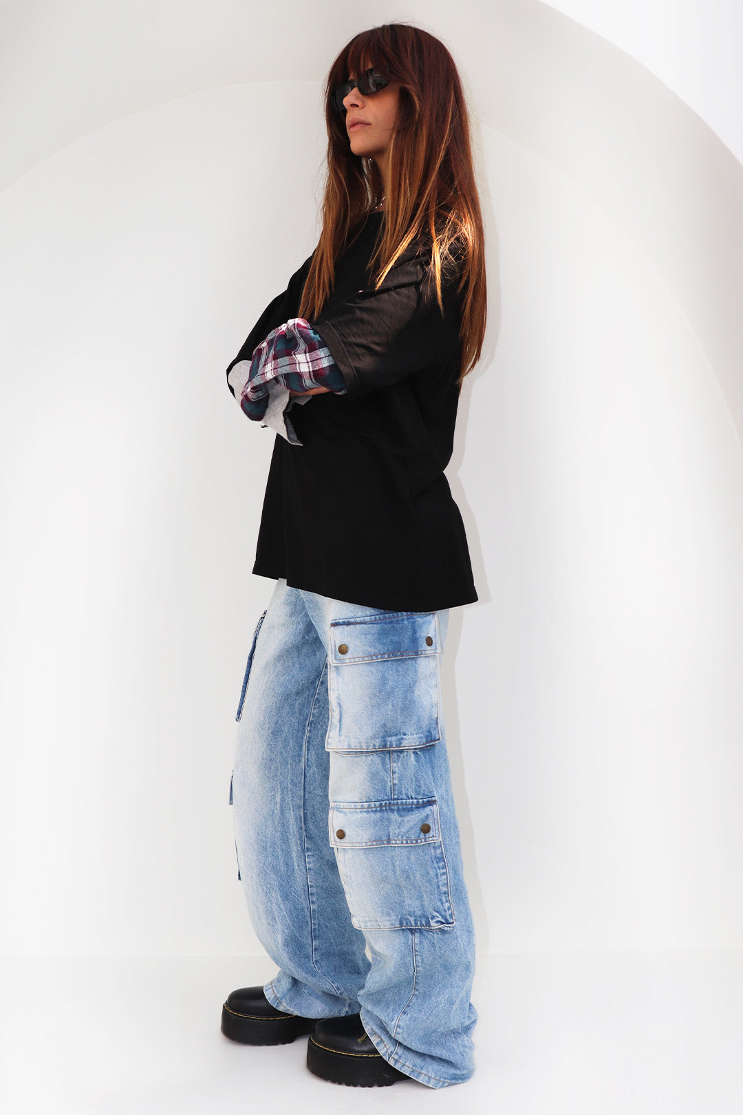 CALÇA  JEANS CARGO COM BOLSOS BLUE