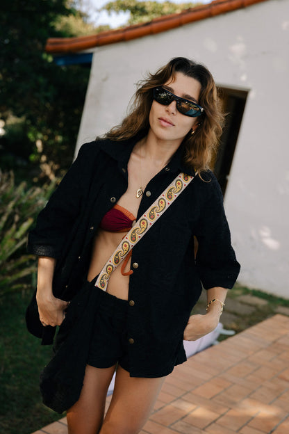 CAMISA FOXY SARJA BORDADA CASHMERE BLACK
