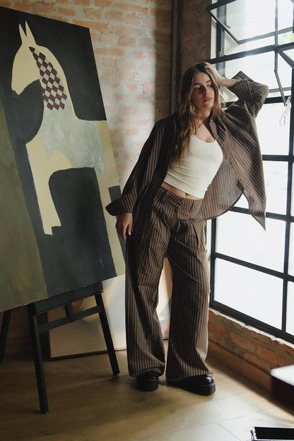 CALÇA ANDROGYNE  2.0 ALGODÃO LISTRADO BROWN