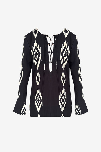 VESTIDO BOHEMIAN ARIZONA ALGODÃO ESTAMPADO BLACK