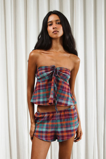 TOP MIDNIGHT ALGODÃO XADREZ GRAPE