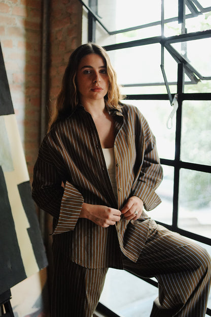 CAMISA ANDROGYNE ALGODÃO LISTRADO BROWN