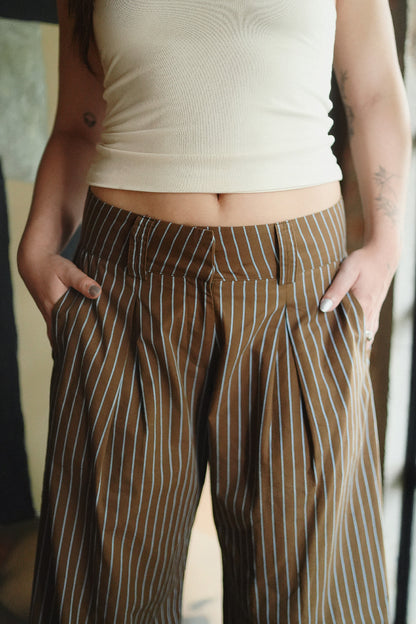 CALÇA ANDROGYNE  2.0 ALGODÃO LISTRADO BROWN