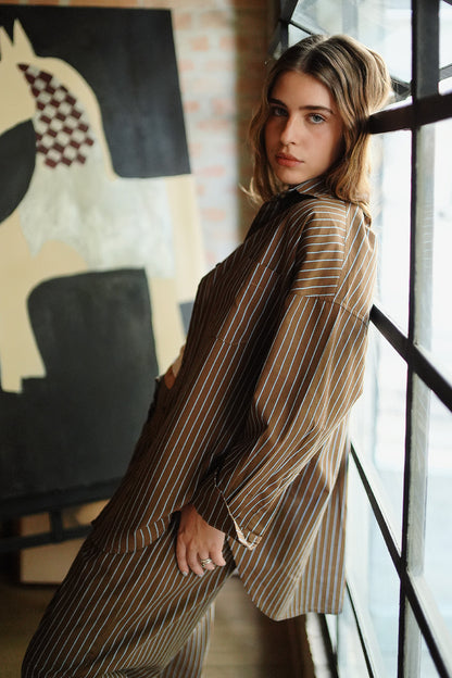 CAMISA ANDROGYNE ALGODÃO LISTRADO BROWN