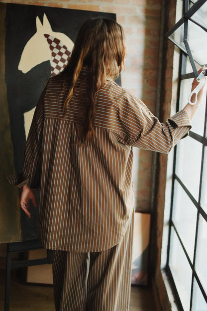 CAMISA ANDROGYNE ALGODÃO LISTRADO BROWN