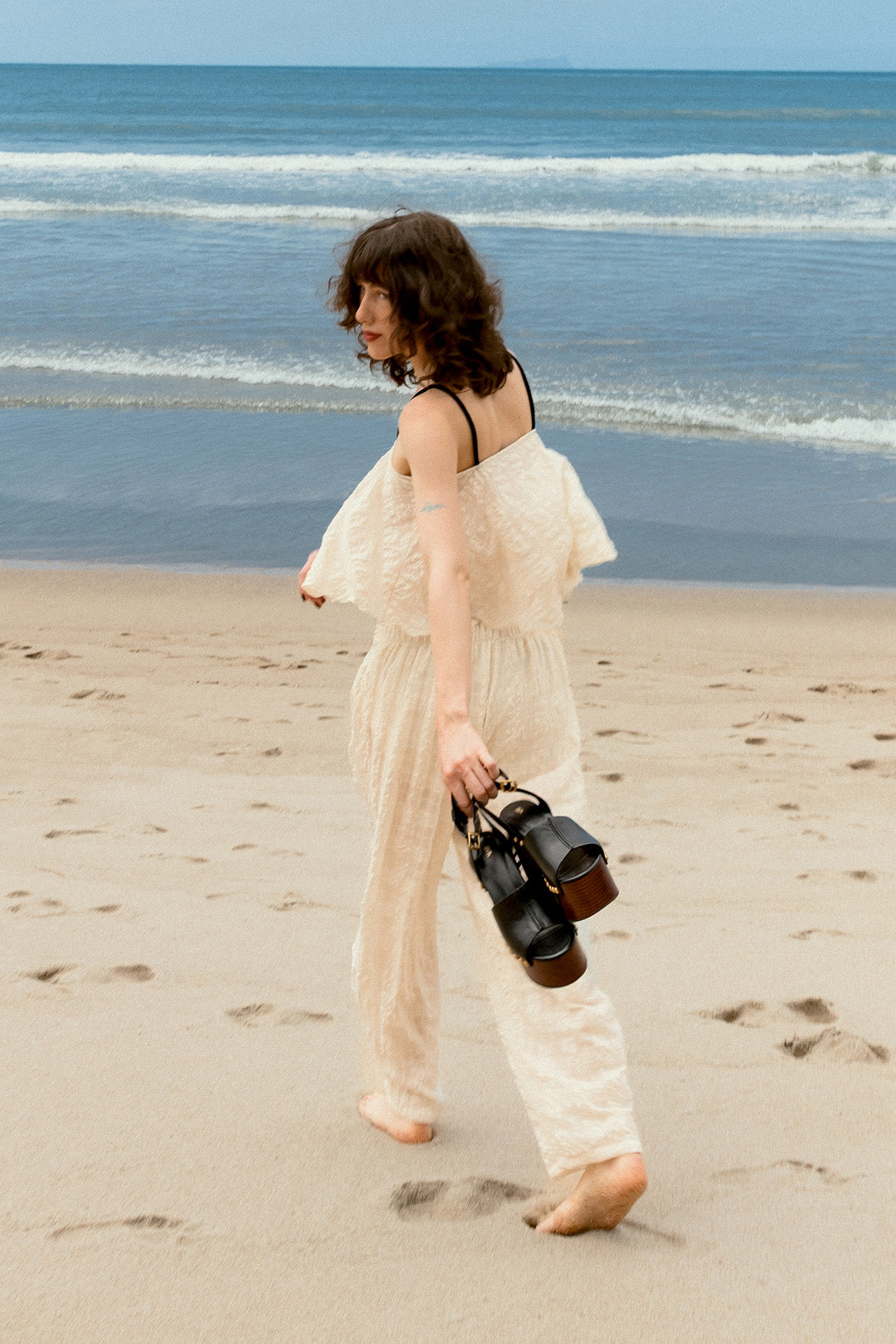 CALÇA VOIL CHESS ALFAIATARIA  COM SHORTS FORRO OFF WHITE