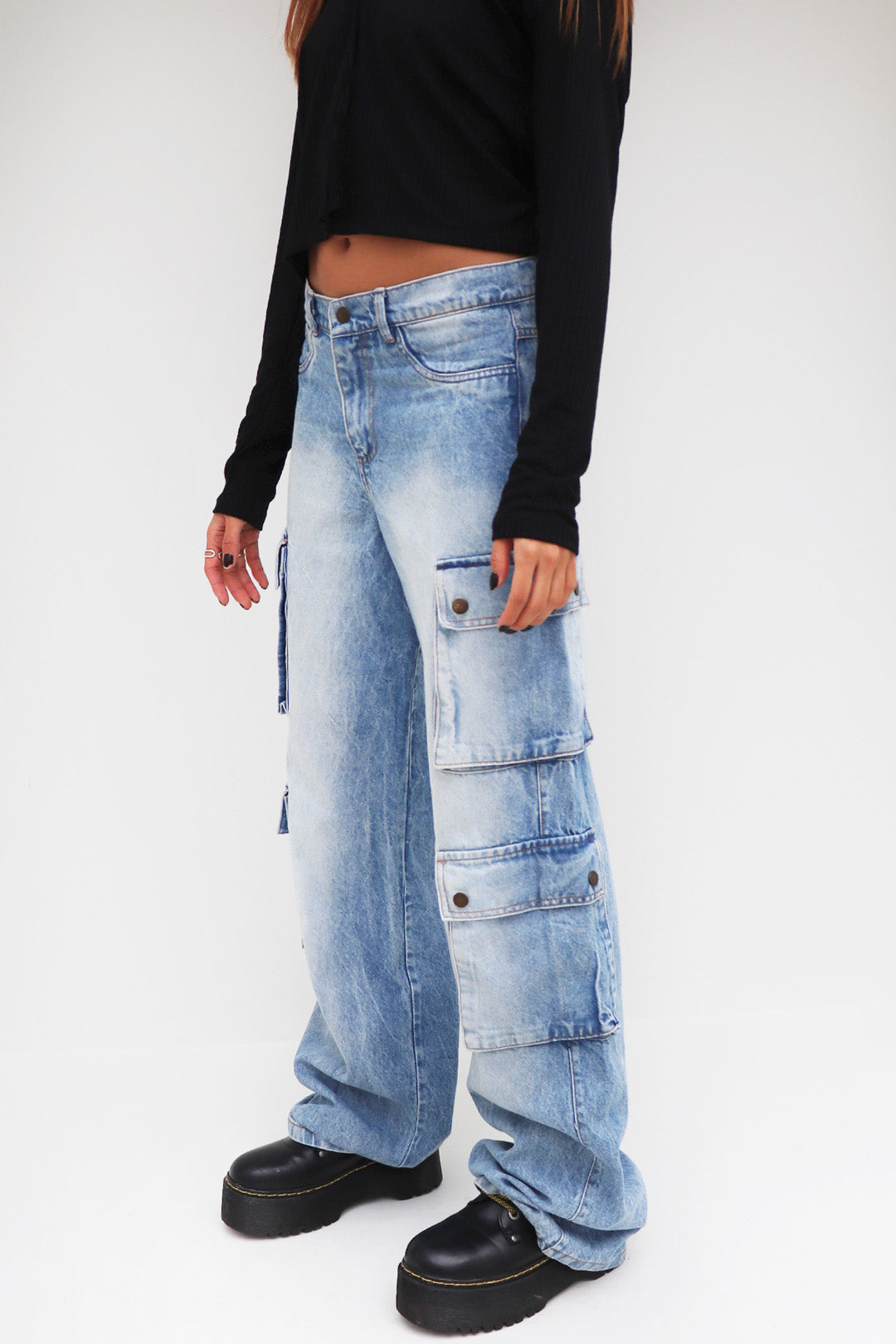 CALÇA  JEANS CARGO COM BOLSOS BLUE
