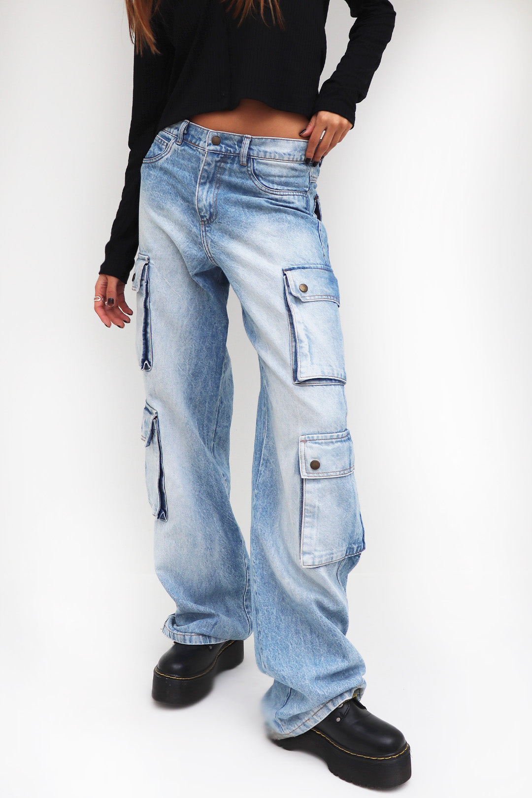 CALÇA  JEANS CARGO COM BOLSOS BLUE