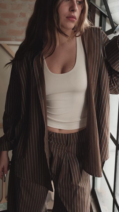 CAMISA ANDROGYNE ALGODÃO LISTRADO BROWN