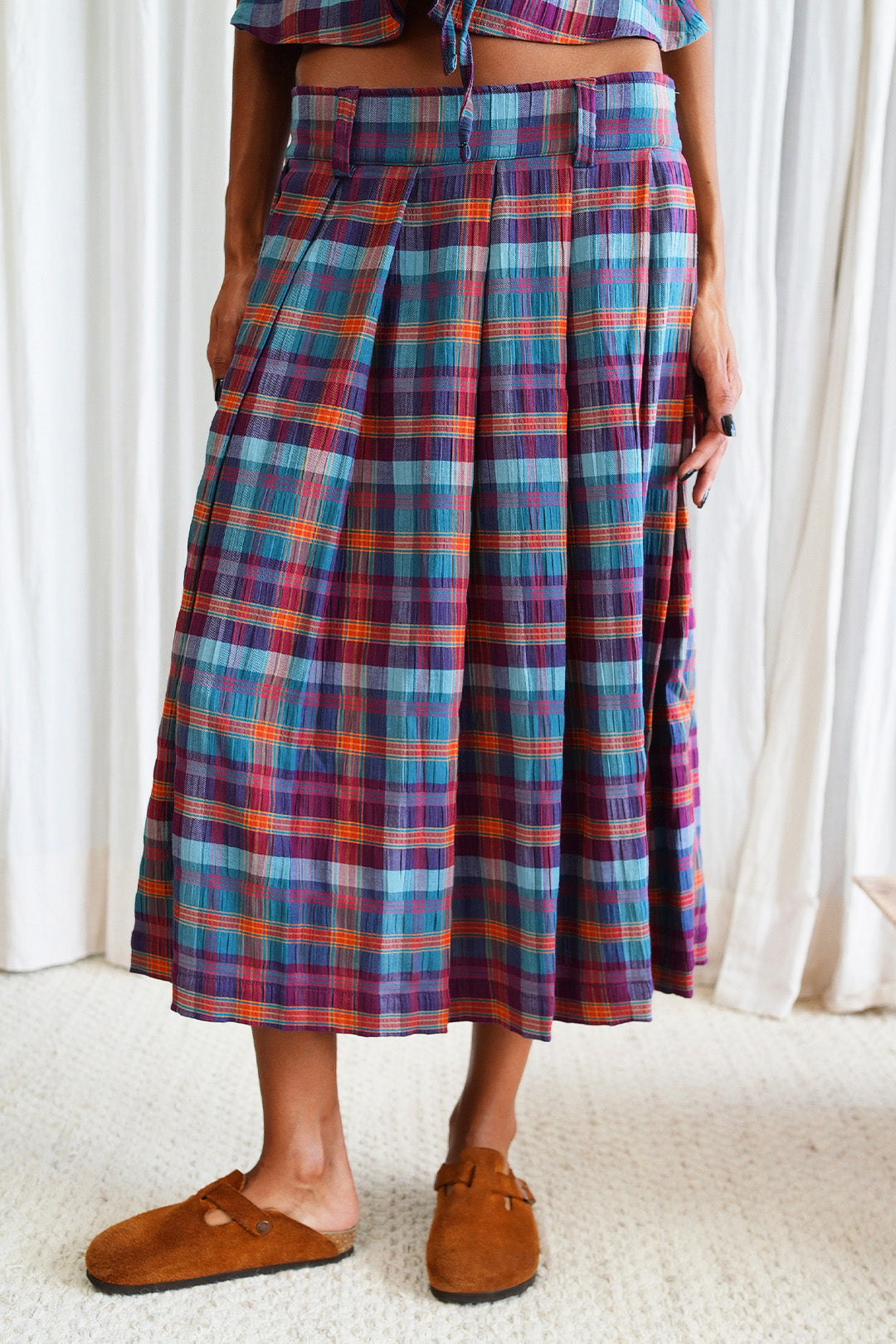 SAIA PLIÉ ALGODÃO XADREZ GRAPE