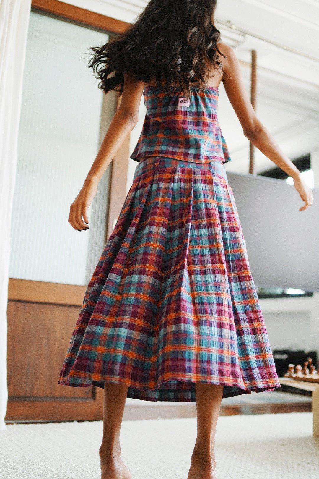 SAIA PLIÉ ALGODÃO XADREZ GRAPE