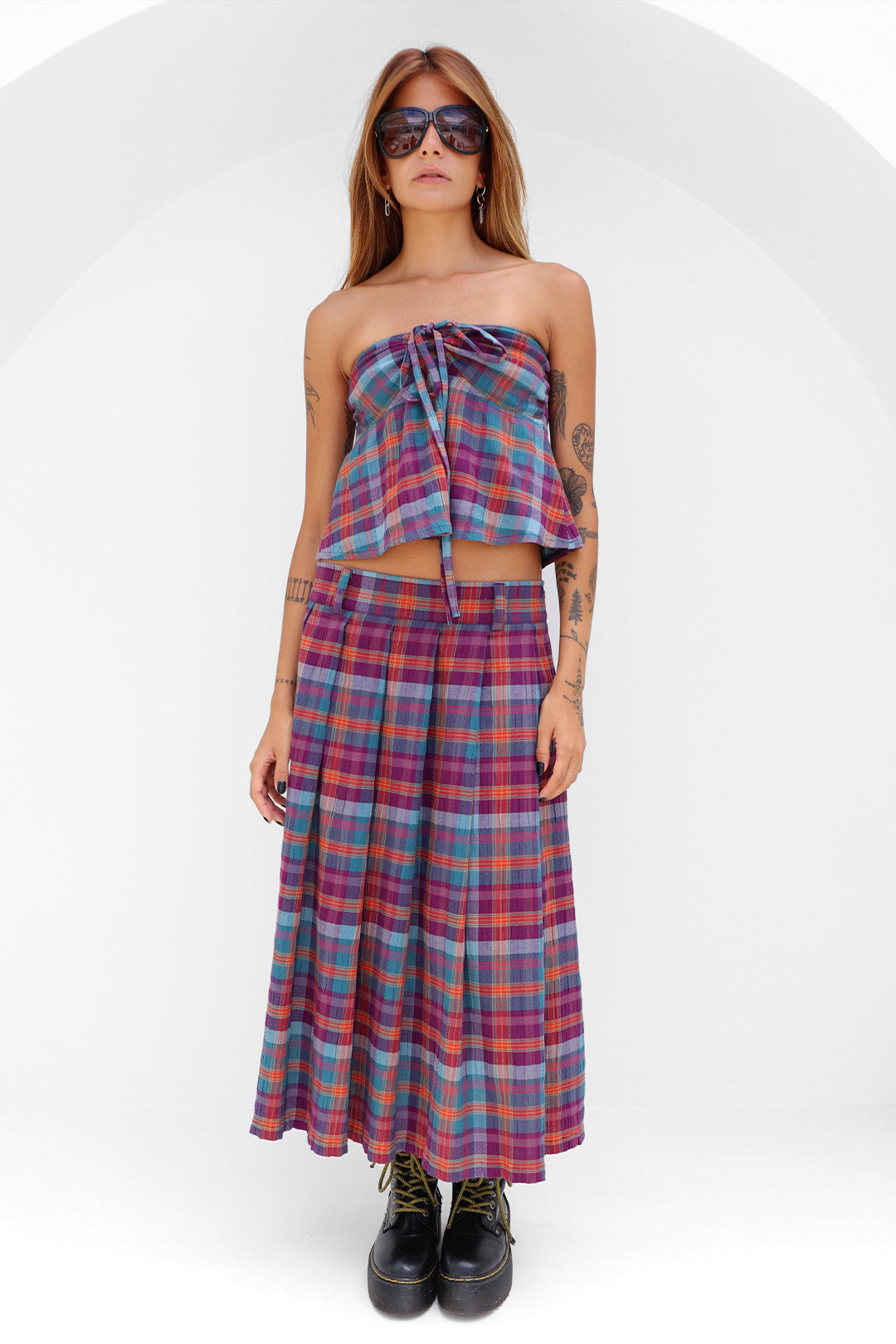 TOP MIDNIGHT ALGODÃO XADREZ GRAPE