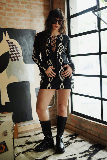 VESTIDO BOHEMIAN ARIZONA ALGODÃO ESTAMPADO BLACK