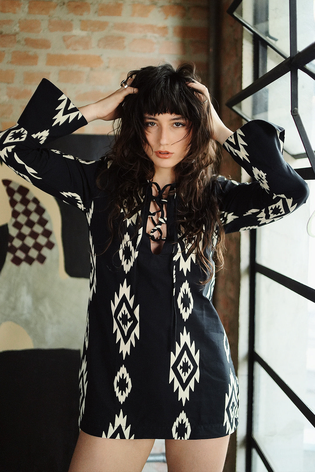 VESTIDO BOHEMIAN ARIZONA ALGODÃO ESTAMPADO BLACK