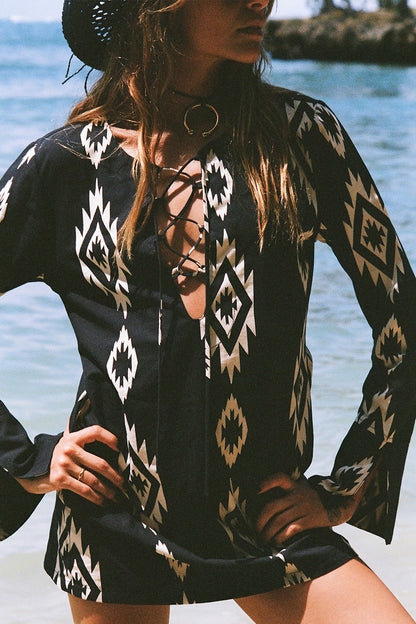 VESTIDO BOHEMIAN ARIZONA ALGODÃO ESTAMPADO BLACK